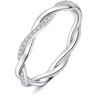 JewelryPalace Infinity Seil Verdrehter Zirkonia Band Ring Damen, Unendlichkeit Hochzeitsringe Damenring Silber 925 Trauringe Eheringe für Frauen, Vorsteckring Stapelring Ring Bandring Schmal 62