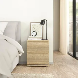 Dmora - Nachttisch Henrietta, Niedrige Kommode, Tisch, Multifunktionaler Nachttisch, 40x34 h48 cm, Eiche