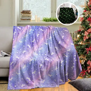 Kuscheldecke Kinder,Einhorn Decke Kuscheldecke Leuchtet im Dunkeln, Einhorn Geschenke für mädchen Super Weiche und Warme Decke (Einhorn-07, 130x150 cm)