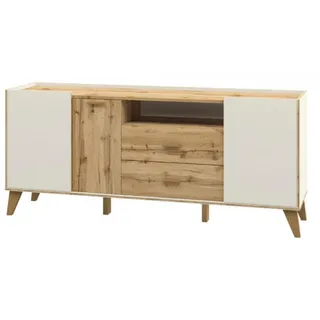 Feldmann-Wohnen Sideboard Skandi weiß / wotan eiche 174 / 40 / 74cm , Holz , 3 Fächer , 2 Schubladen , Rechteckig , 174x74x40 cm , Kleinmöbel, Kommoden, Sideboards