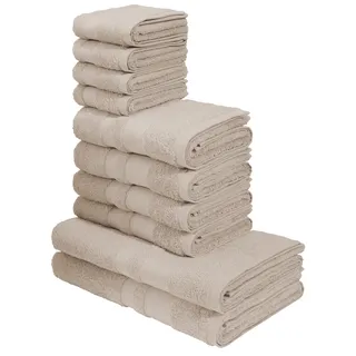Handtuch Set OTTO HOME "Vanessa, 10-tlg Handtuch-Set, in Standard- und Premium-Qualität, weich", beige (creme), 10 tlg., Premium (550g/m2), Walkfrottee, Walkfrottee, Obermaterial: 100% Baumwolle, Handtuch-Sets, Handtuch Set, 100% Baumwolle, Duschtücher, Handtücher, Gästetücher, mit Bordüre, Topseller