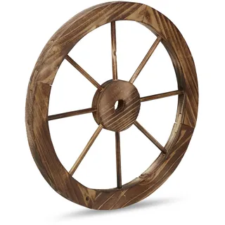 Relaxdays Wagenrad Holz, 3er Set, Deko für Garten, Terrasse, Veranda, rustikales Kutschenrad, Saloon, Western, braun