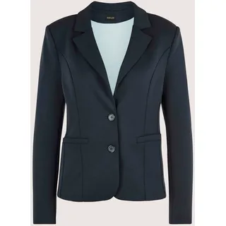 Jackenblazer MADELEINE "Blazer Jersey-Blazer in modischer Kurzform", Damen, Gr. 42, blau (marine), Obermaterial: 77% Polyester PES. 15% Viskose CV. 8% Elasthan EL., Modern, tailliert, Blazer Jackenblazer, Jersey Blazr, Koffertauglich