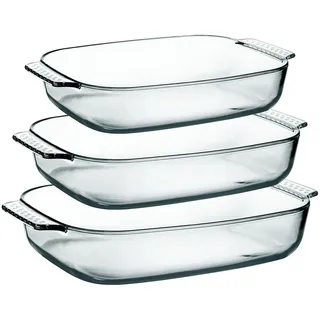 3 Stücke Glas Auflaufform aus Borosilikatglas, 1.8L+2.5L+3.1L, Backform Auflaufform Rechteckig Lasagneform Ofenform für Lasagne Auflaufform für Ofen mit Griffen