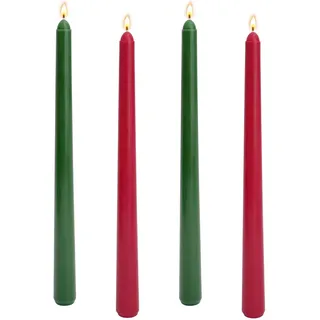 Stabkerzen Grün und Stabkerzen Rot, 4 Stück Weihnachtskerzen Set, Kerzen Rot, Kerzen Grün, Spitzkerzen, Tisch Dekoration, Tisch Dekoration, Bankett, Hochzeit, 25 cm