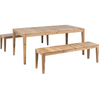 BELIANI Gartenmöbel Set Hellbraun es Akazienholz Rustikaler Stil Rechteckiger Gartentisch mit 2 Bänken Outdoor Terrasse Garten Holzmöbel - Braun