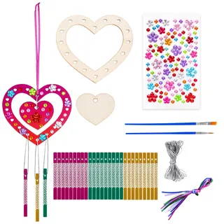 Vxcvzv 9 Stück Herz Windspiel Bastelset, DIY Holz Basteln Windspiele, Holzbastelsets Deko Garten Kreative für Hochzeit Party Feier Geburtstag Gastgeschenke Haus- und Gartendekoration (Herz)