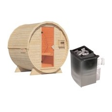 Karibu Fass-Sauna 1 Set Naturbelassen mit Ofen 9 kW integr. Steuerung