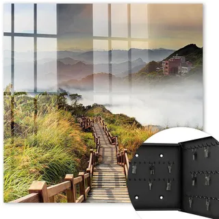 Tulup Schlüsselbox Schwarz 30x30 cm- Türöffnung nach rechts - Bergzauber , Grün , Metall , Vintage , Rechteckig , 30x30x5 cm , Garderobe, Schlüsselkästen & Schlüsselboards