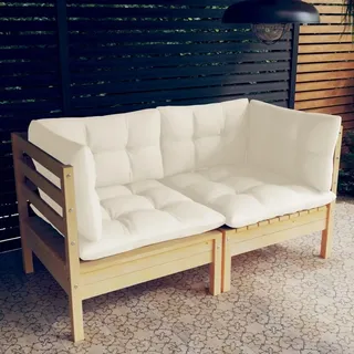 The Living Store 2-Sitzer-Gartensofa mit Creme Kissen Massivholz Kiefer - Creme