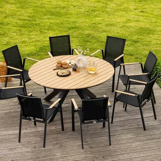 di volio Gartenmöbel OZZANO, runder Gartentisch mit 8 Stühlen - Set, Essgruppe für 8 Personen, robust & wetterfest, aus hochwertigen Materialien - Schwarz, Beige