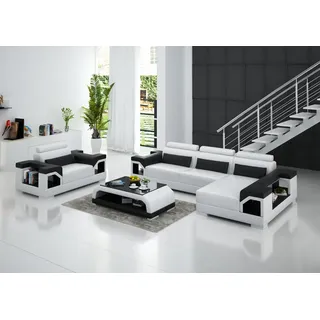 Ledersofa Wohnlandschaft Ecksofa + Sessel Eck Garnitur Design Modern Sofa G8010F