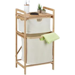 Relaxdays Wäschekorb Regal, Bambus, Wäschesortierer 2 Fächer, HBT: 85x44x33 cm, Badregal mit Wäschesammler, natur/beige
