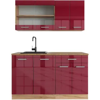 Vicco Küchenzeile R-Line 140 cm Rot Hochglanz