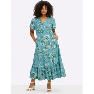 Wickelkleid SHEEGO BY JOE BROWNS "Kleid", Damen, Gr. 44, Normalgrößen, aquamarin, smaragd, gemustert, 100% Viskose, geblümt, gemustert, lang, V-Ausschnitt, Kleider Wickelkleid