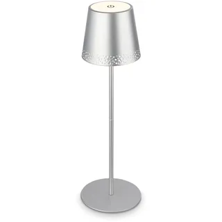 BRILONER - LED Tischlampe kabellos mit Touch, dimmbar in Stufen, höhenverstellbar, Nachttischlampe, Leselampe, LED Lampe, Campinglampe, Tischleuchte, Akkulampe, Outdoorlampe, 38x12 cm, Chrom-Matt