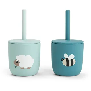 Done By Deer Tiny Farm Silikon 2er-pack Becher Mit Strohhalmen - Blue - One Size