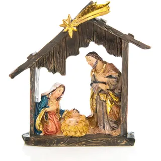 Kleine Krippe: Weihnachtskrippe, Deko Weihnachten, Tischkrippe, Weihnachtsfiguren zum Hinstellen, Krippenfiguren Innen, Weihnachtsdeko Figuren, Mit Maria, Josef & Jesukind, Dekofigur, 9 x 8,5 cm