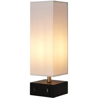 Versanora, Colette Nachttischlampe, 11 x 11 x 37 cm, Metall, mit USB-Anschluss und weißem Schirm, Schlafzimmer, Weiß/Schwarz, VN-L00072-DE
