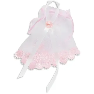 KERZENMANSCHETTE aus TÜLL in ROSA – Tropfschutz für Kommunion- & TAUFKERZEN – Ø 3–6 cm – Blüten-Verzierung & Satinband – Festliches Accessoire für Mädchen – MaMeMi Markenqualität