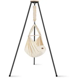 Schmusewolke Federwiege , Anthrazit, Beige , Holz, Metall, Textil , Buche , 135x194x135 cm , wendbar,Deckenmontage möglich, Feder mit Sicherheitsseil , Babymöbel & Kindermöbel, Babyzimmer, Babybetten, Stubenwagen & Babywiegen