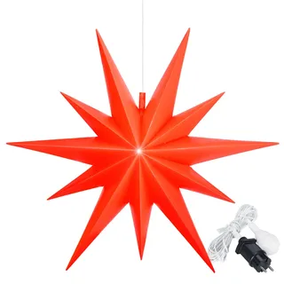 OVILUM Leuchtstern 2D XXL mit LED Beleuchtung | rot | |Ø 100cm | Stern mit 11 Spitzen | wetterfest | Garten Deko, Wohnzimmer, Weihnachtsdeko | Weihnachtsstern | mit Timer | 7,5m Kabel