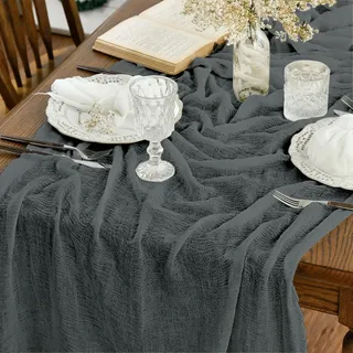 Artoid Mode Boho Gaze Käsetuch Silber Grau Tischläufer 80x300 cm, Küche Tisch Dekoration Drinnen Urlaub Hochzeit Party Geburtstag Dekor