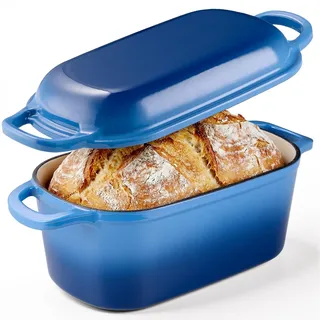 Warmiehomy Gusseisen Brotbackform mit Deckel,35 cm Dutch Oven,Blau | 3,8L Emaille Gusseisen Topf Brot Backen, Brotbacktopf, Bräter Gusseisen, für Küche Backen Bräter & Schmortöpfe