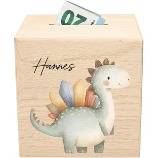 Spardose Dino für Jungen personalisierte Sparbox aus Holz Sparschwein für Kinder V5
