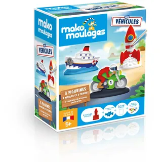 mako moulages - Mes Véles – 3 Formen aus Gips zum Lackieren – Boot, Rakete und Motorrad + Pilot – Kreative Freizeit-Sets für Kinder – wiederverwendbare Formen – hergestellt in Frankreich – ab 5 Jahren