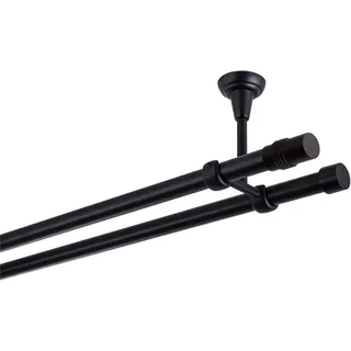 MDEKOR Gardinenstange schwarz 140 cm 2-läufig 19 mm aus Metall Deckenbefestigung Zylinder