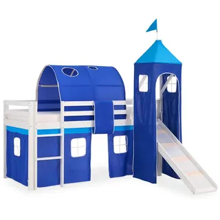 Homestyle4u Hochbett mit Rutsche 90/200 cm Blau , Weiß, Blau , Holz , Babymöbel & Kindermöbel, Kinderzimmer & Jugendzimmer, Kinderbetten, Hochbetten