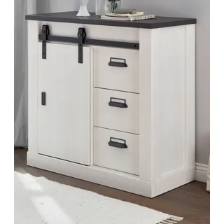 Kommode Stove in weiß Pinie und anthrazit Landhaus Sideboard Soft-Close - Weiß