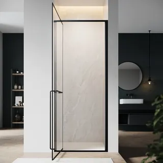 SONNI Unsichtbare Scharnierduschtür, 80x195 cm, 6 mm Sicherheitsglas, mattes Schwarz, Duschtür mit einem Wort - Schwarz