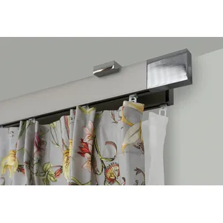 Gardinenstange GARESA "FLAT", silber (vernickelt, chromfarben), L:220cm, Aluminium, Gardinenstangen, Gardinenstange, Rechteckprofil, Deckenmontage, perfekter Lauf, modern, verlängerbar