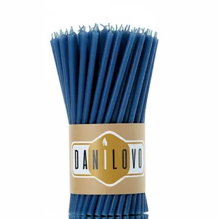 Danilovo Reine Bienenwachskerzen – tropffrei, rauchfrei, hohe, dünne Spitzkerzen – dekorative Kerzen für Kirchgebet, Deko oder Geburtstagskerzen – Honigduft Kerzen – 16,5 x 0,57 cm (Blau, 50 Stück)