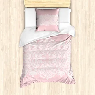 ABAKUHAUS Pink und Weiß Mantele, Hochzeit Braut, Milbensicher Allergiker geeignet mit Kissenbezügen, 135 cm x 200 cm - 80 x 80 cm, Blush Weiß - Rosa