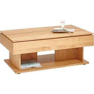 Valnatura Couchtisch , Eichefarben , Holz , Wildeiche , massiv , rechteckig , eckig, Wange, Bodenplatte , 70x46-65x120 cm , Goldenes M , Stauraum, höhenverstellbar , Wohnzimmer, Wohnzimmertische, Couchtische, Höhenverstellbare Couchtische