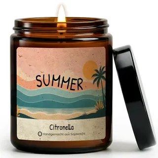 ﻿Sojawachs Citronella Kerze Outdoor mit natürlichem Citronellaöl - Anti Mücken Kerze für Garten, Terrasse & Balkon - Handmade in Berlin - 50h Brenndauer