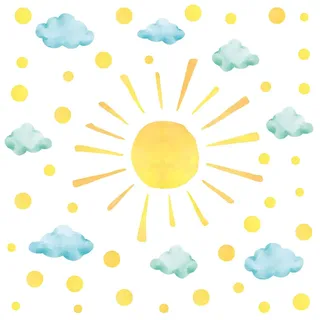 FUFUQUARE Wandtattoo Cartoon Gelb Sonne Wandaufkleber Wolken Sonnenschein Punkte Selbstklebend Wandsticker Kinderzimmer Babyzimmer Schlafzimmer Wanddeko