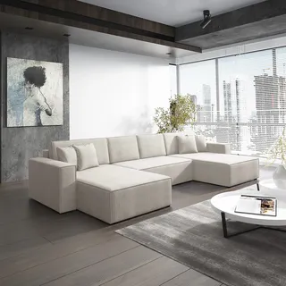 Wohnlandschaft Schlafsofa Sofa CONOR PREMIUM Stoff Poso Altweiß - Weiß