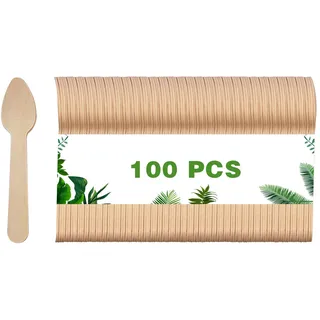 Dazkzooy Einwegbesteck Holz-Kaffeelöffel, 100 Stück - Umweltfreundliche Holzlöffel, holzlöffel klein, biologisch abbaubar, ideal für Partys und Veranstaltungen