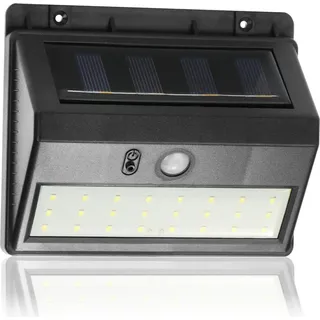 COM-FOUR® Solar-LED-Wandleuchte, Solar Aussenleuchte aus wetterfestem Kunststoff, mit Dämmerungssensor, Bewegungsmelder und An-/Aus-Schalter - Schwarz