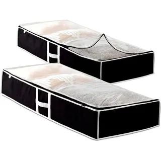 Premium Unterbett Aufbewahrungstasche (2er-Pack) Kleiderboxen mit Reißverschlüssen, Aufbewahrungsbeutel für Bettwäsche, King Size Bettdecke, Leinen, Kissen, Schuh - Vlies Unterbett Aufbewahrungsbox