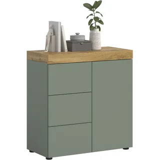 Kommode OTTO HOME "MAMBO, TOPSELLER, Breite 77cm, 1 Tür, 3 Schubkästen, push-2-open", smoke grün, wotan eiche nachbildung, B:77cm H:80cm T:37cm, FSC-zertifizierter Holzwerkstoff, Sideboards, Kommode, Kommode, Anrichte, Wohnzimmer, Schlafzimmer