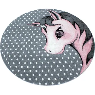 Kinderteppich AYYILDIZ TEPPICHE "Kids 590, auch in rund erhältlich" Gr. 10, pink (pink, grau), H:12mm Ø:160cm, Kunstfaser, Teppiche, Kinderteppich, auch in rund, Einhorn Motiv, Kurzflor