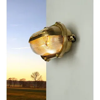 Licht-Erlebnisse Außenleuchte IP64 rostfrei robust Riffelglas Maritime Messinglampe Wandlampe Haus