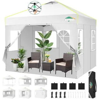 COBIZI Pavillon 3x3 Faltpavillon wasserdicht Winterfest, EIN-Tasten-Zentralverriegelung Partyzelt Faltbar Anti-UV mit Fluoreszierenden Streifen, 4 Seitenwänden, 3 Höhenverstellbar,Gartenzelt, Freien
