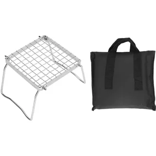 Klappbarer Lagerfeuer Grill, 16 x 16 cm Mini Grillrost 304 Edelstahl Tragbarer Kohlegrill Camping Topfhalterung mit Tasche für Barbeque, Picknicks, Rucksackreisen, Grillen im Freien