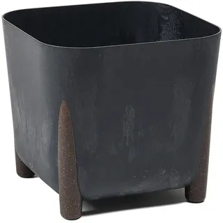 LAMELA Pflanzgefäß mit Wasserablauf Breite 21 cm, 6L – Moderner Blumentopf mit stilvollen Füßen – Pflanztopf aus Kunststoff für Innen & Draußen, Betonoptik Schwarz